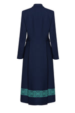 Double-Breasted Coat in Embroidered Navy Faille - Dulcie