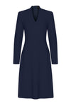 Long-Sleeve Dress with Flared Skirt in Navy Blue Faille - Emilia