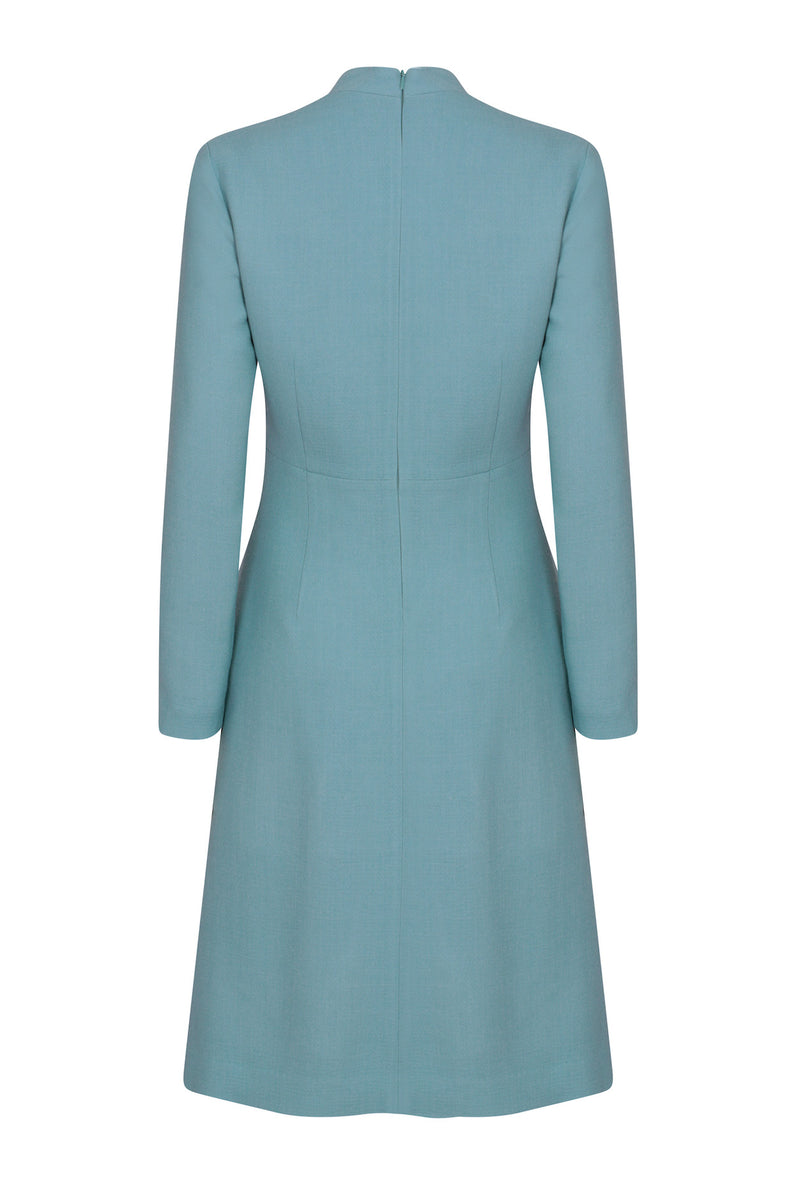 Long-Sleeve Dress with A-line Skirt in Petrol Faille - Emilia