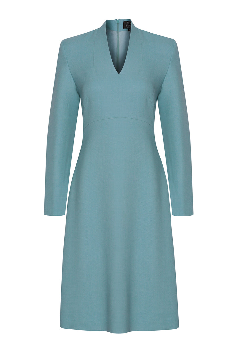 Long-Sleeve Dress with A-line Skirt in Petrol Faille - Emilia