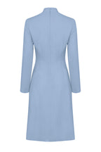 Long-Sleeve Dress with A-line Skirt in Sky Blue Faille - Emilia