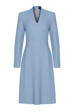 Long-Sleeve Dress with A-line Skirt in Sky Blue Faille - Emilia