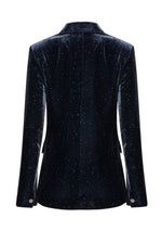 Double-Breasted Velvet Jacket in Sparkle Navy Blue Velvet - Imogen