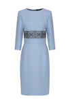 Straight Dress with Over-Bodice in Sky Faille with Dark Grey Embroidery - Rolanda