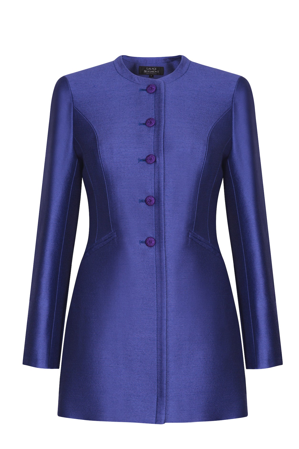 Long Jacket in Purple/Royal Plain Brocade - Serena