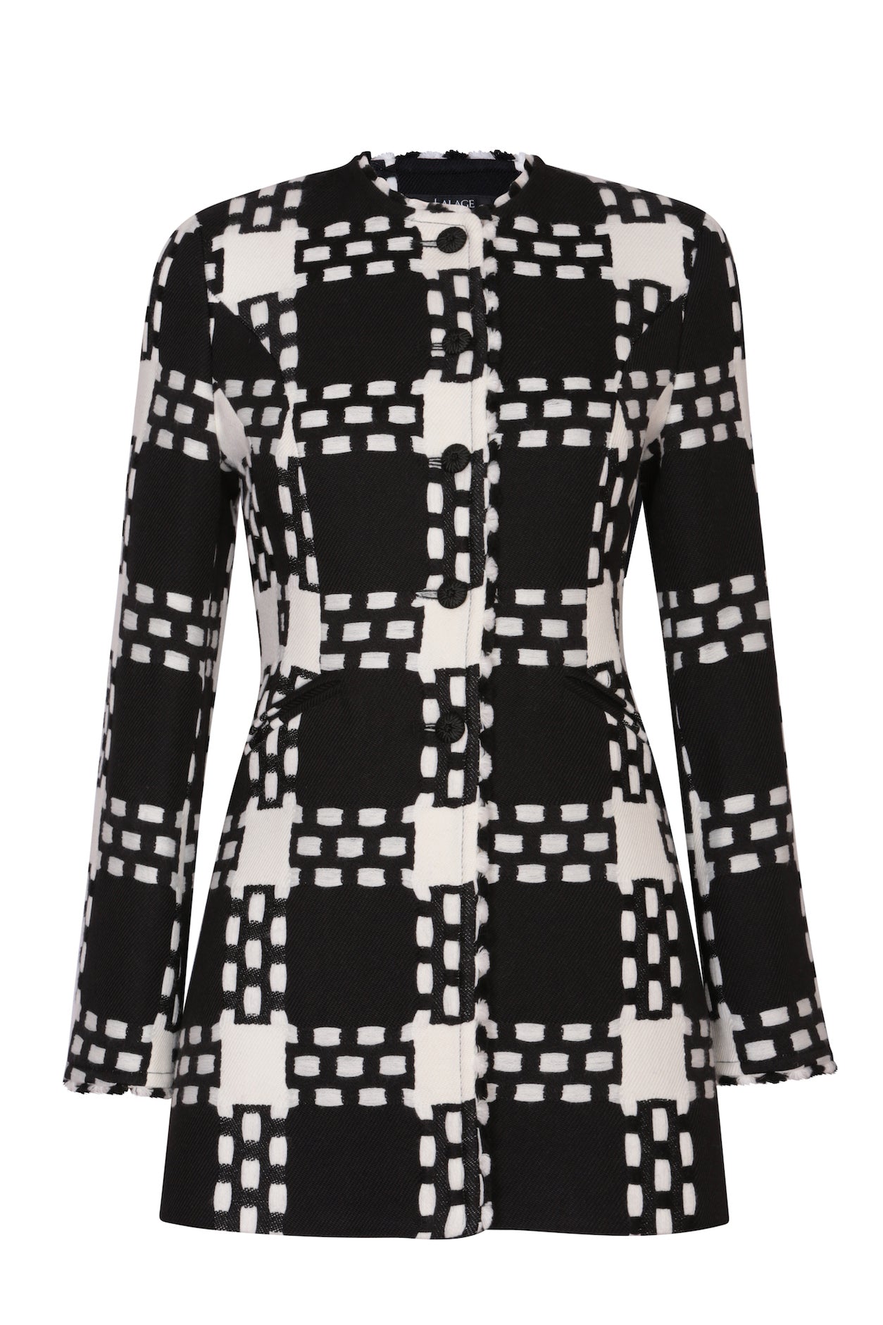 Long Jacket in Black and White Giant Check - Serena