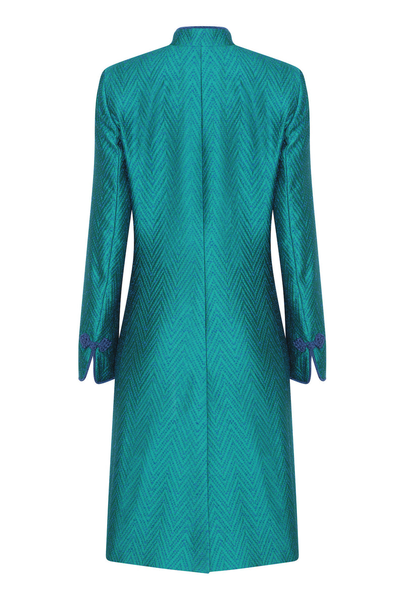 Emerald/Blue Herringbone Dress Coat - Vicky