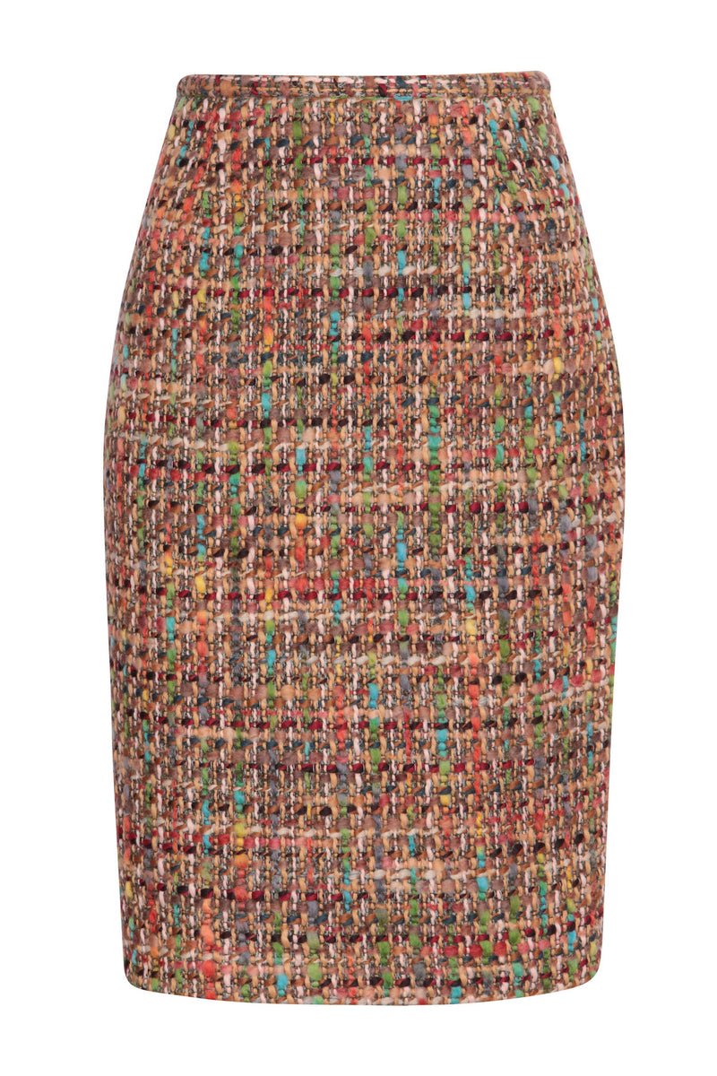 Knee-length Pencil Skirt in Brown Tweed - Penny