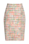 Knee-Length Straight Skirt in Cream Tweed with Multi-Colours - Penny