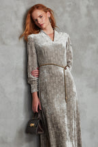 Midi Flared Dress in Grey Devoré Velvet - Sophie