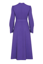 Long-Sleeved Dress with Button Up Bodice in Purple Wool Crepe - Cleo