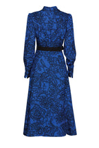 Sill/Wool Printed Matelassé Dress in Blue/Black - Cleo