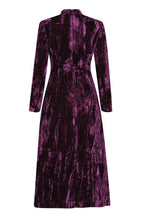 Long-Sleeved Dress with A-Line Skirt in Aubergine Crushed Velvet - Emilia