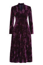 Long-Sleeved Dress with A-Line Skirt in Aubergine Crushed Velvet - Emilia