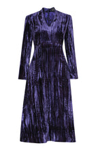 Long-Sleeved Dress with A-Line Skirt in Violet Crushed Velvet - Emilia