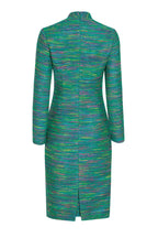 Longer Length Shift Dress in Striped Green and Multi Tweed - Emma