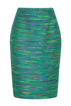 Knee-Length Straight Tweed Skirt in Bright Green and Multi Tweed - Penny