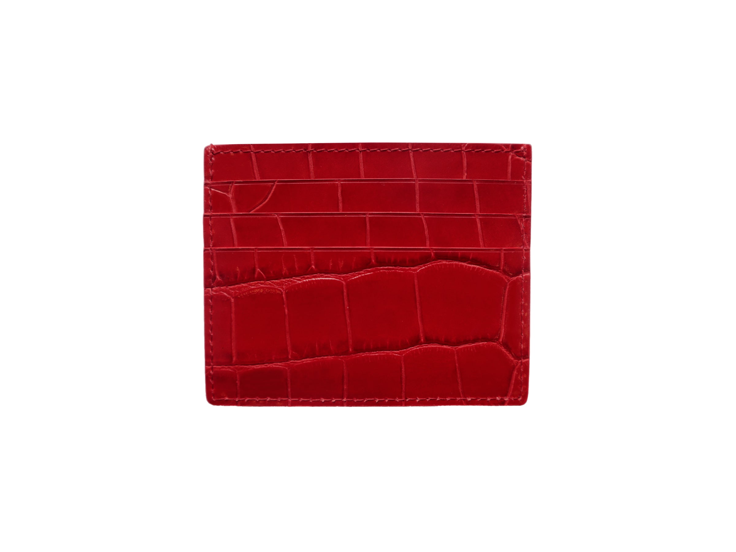 Single Card Holder Orinoco &#39;Croc&#39; Print Calf Leather - Red