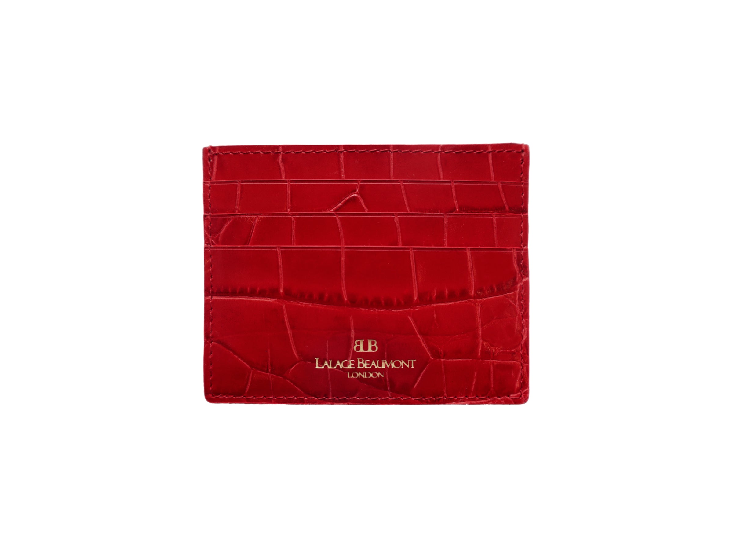Single Card Holder Orinoco &#39;Croc&#39; Print Calf Leather - Red