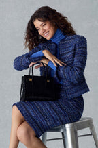 Penelope Skirt in Blue Striped French Tweed
