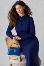 Cleo Dress in Navy Wool Crepe