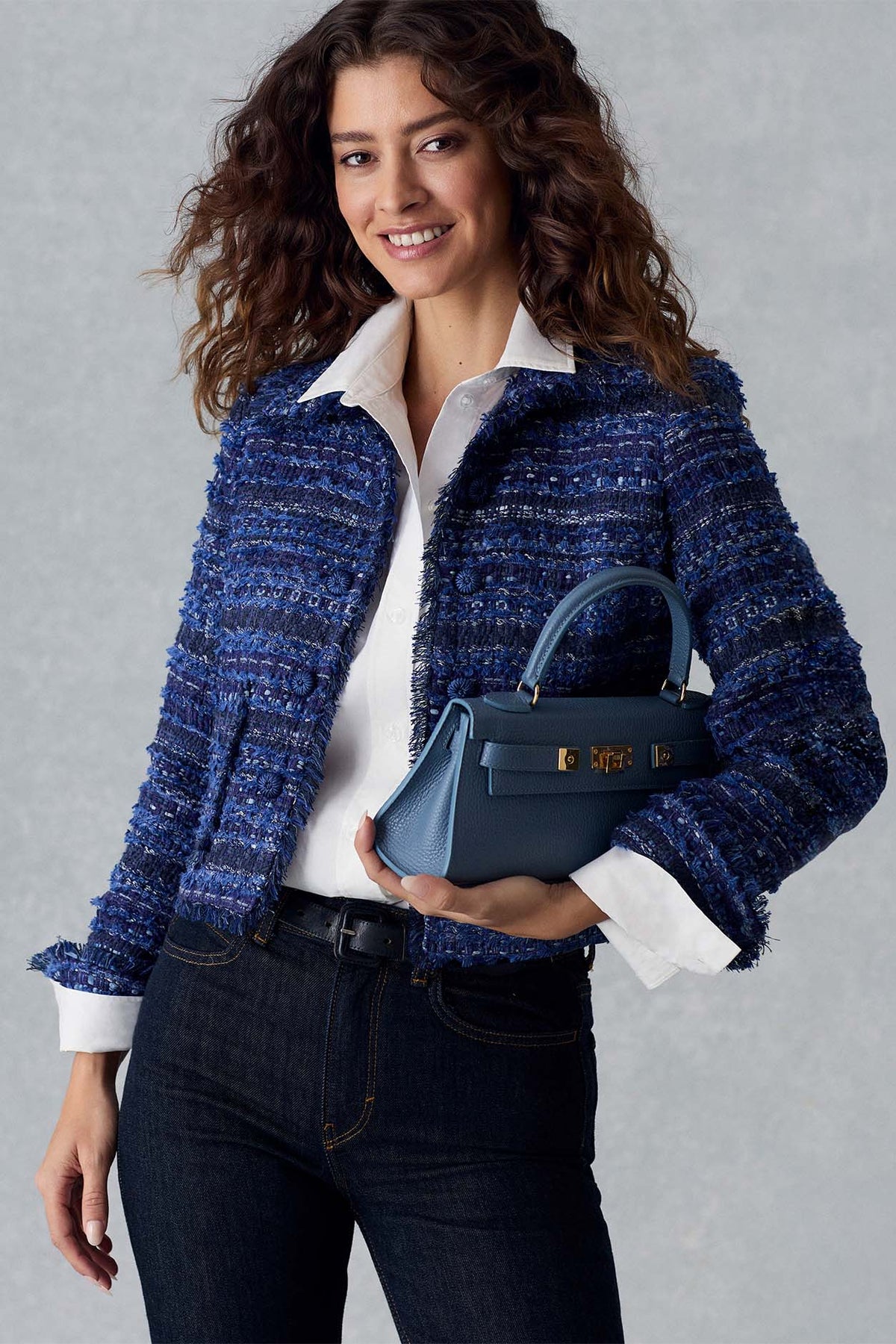 Davi Jacket in Blue Striped French Tweed