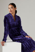 Long-Sleeved Dress with A-Line Skirt in Violet Crushed Velvet - Emilia