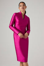 Silk Sateen Dress in Fuchsia - Emma