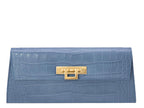 Fonteyn Clutch Orinoco 'Croc' Print Calf Leather Handbag - Bluebell/Gold