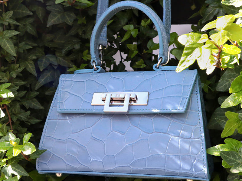Fonteyn Mignon Orinoco &#39;Croc&#39; Print Calf Leather Handbag - Bluebell/Silver