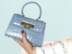Fonteyn Mignon Orinoco 'Croc' Print Calf Leather Handbag - Bluebell/Gold