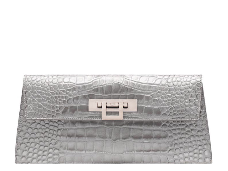 Fonteyn Clutch Orinoco &#39;Croc&#39; Print Calf Leather Handbag - Silver