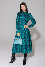 Cleo Dress in Navy/Green Rose Print