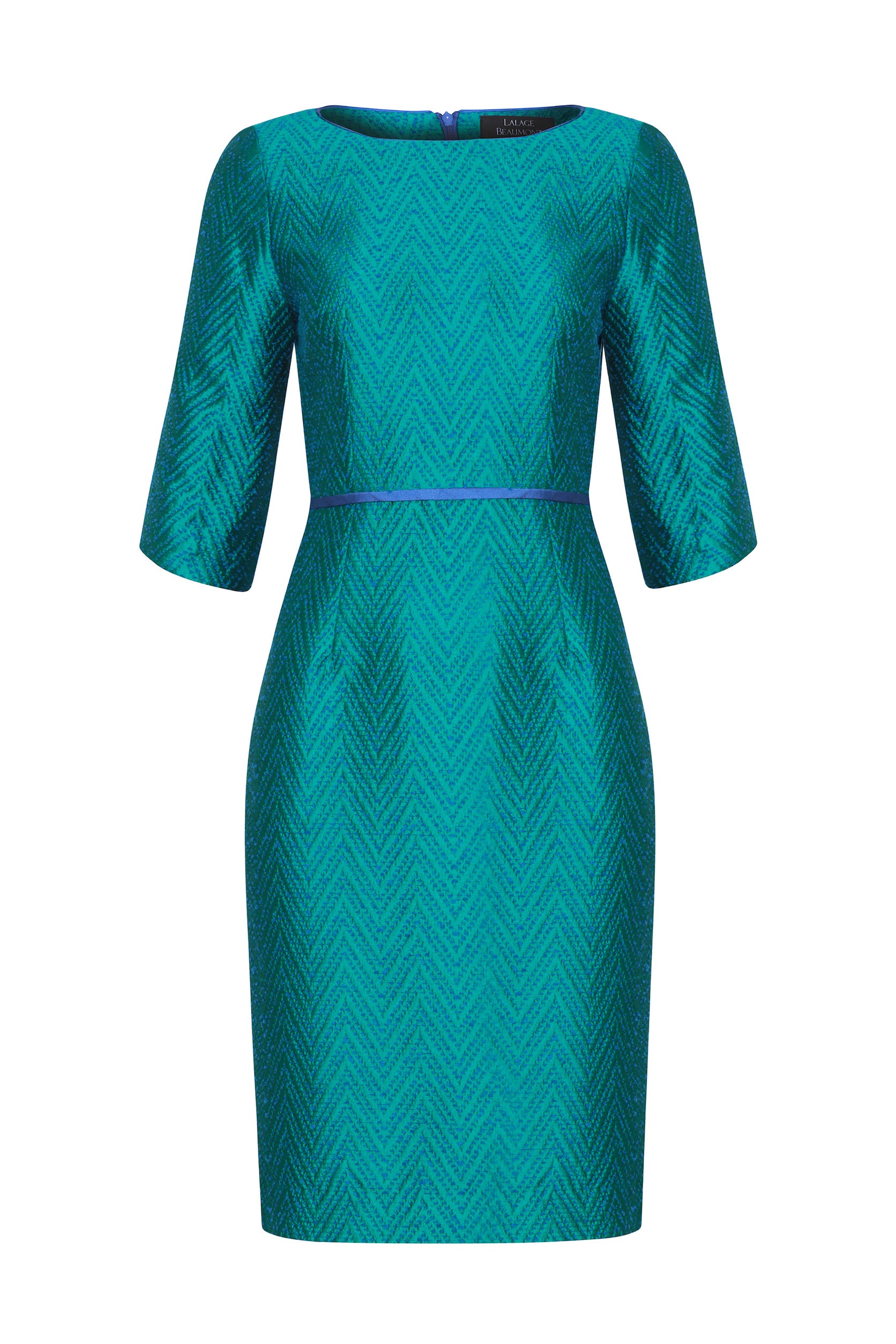3 4 Sleeve Shift Dress Emerald Blue Herringbone Angela