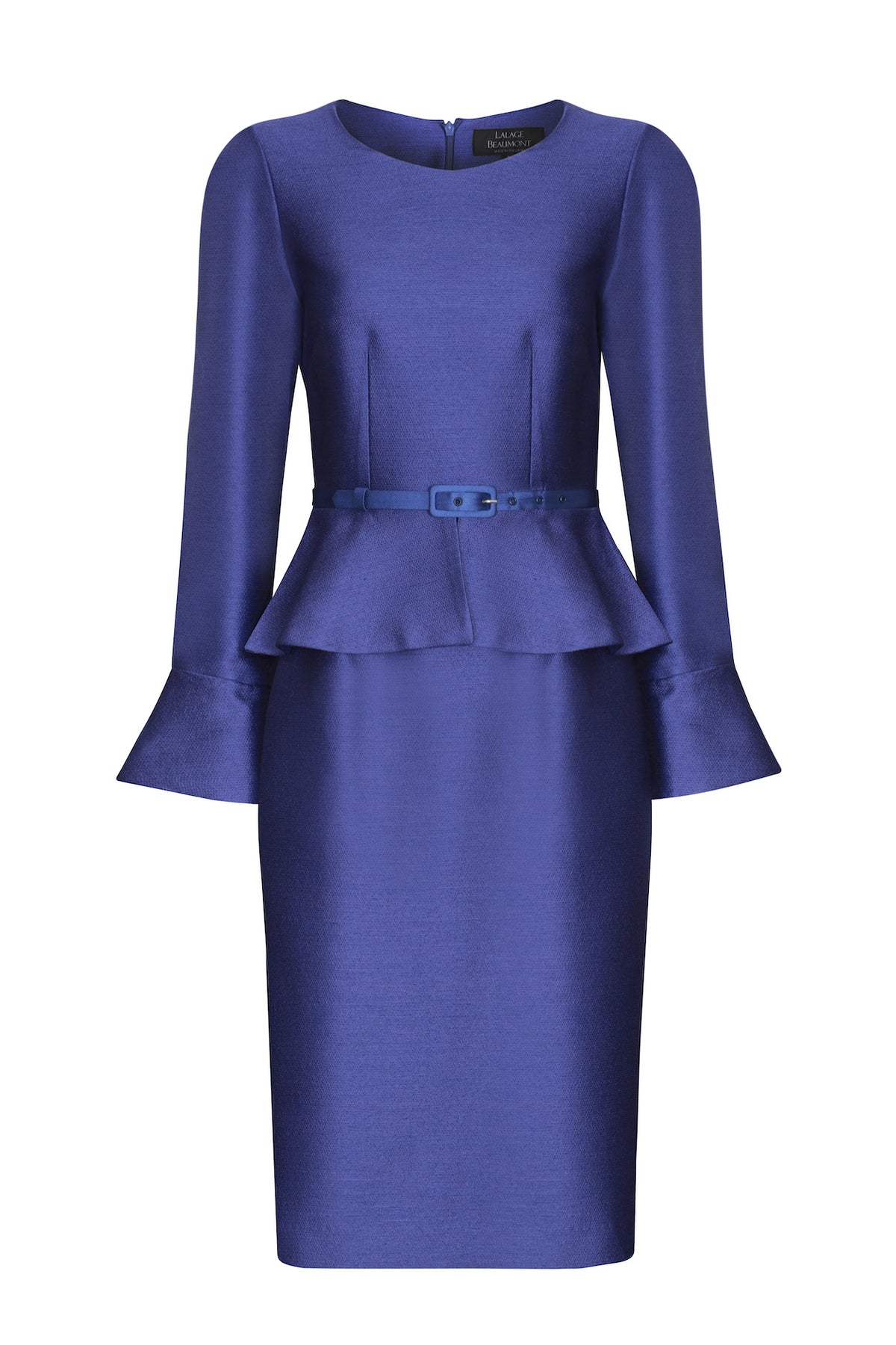 Peplum Dress Fluted Cuffs Royal Plain Brocade Catherine