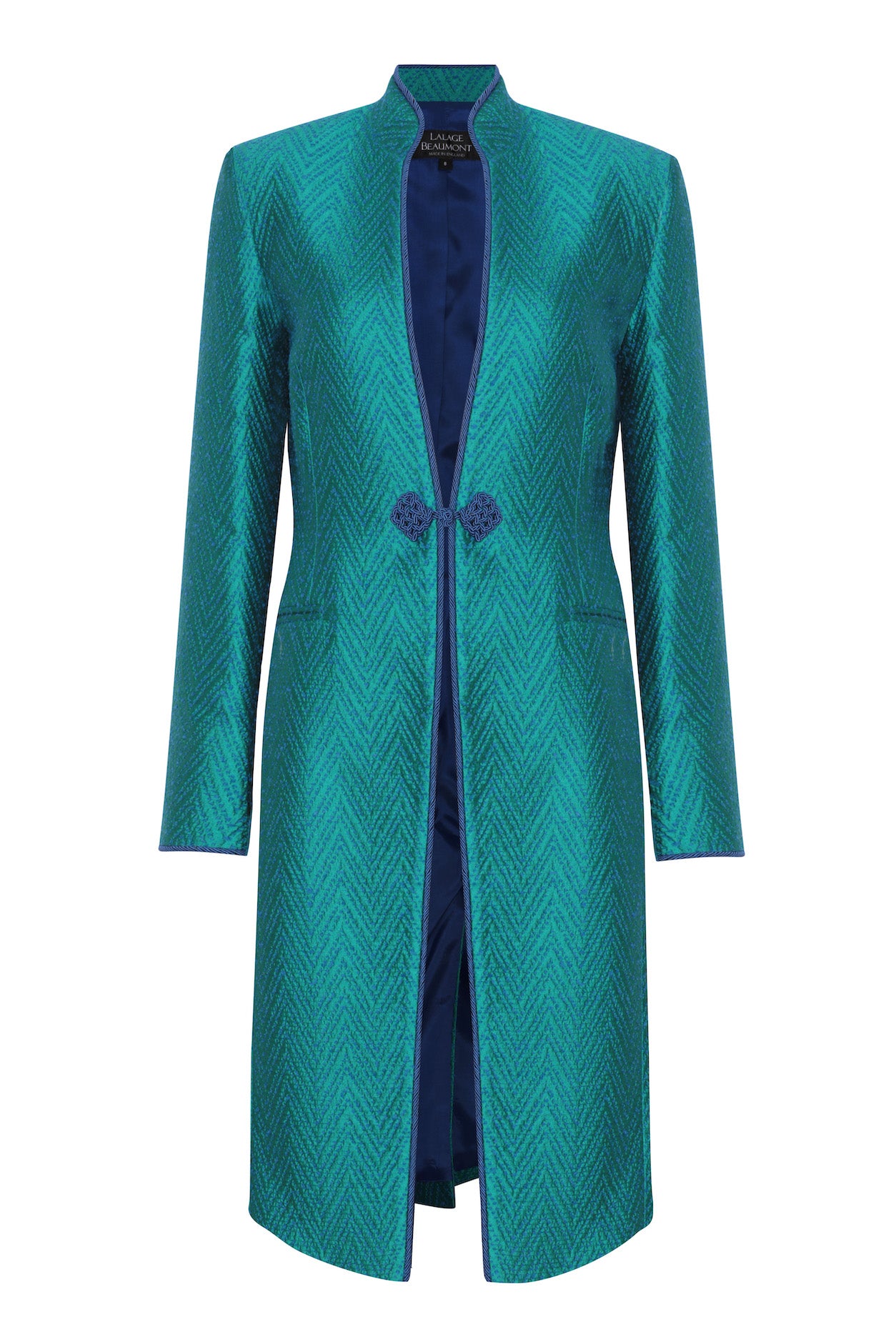 Emerald Blue Herringbone Dress Coat Vicky