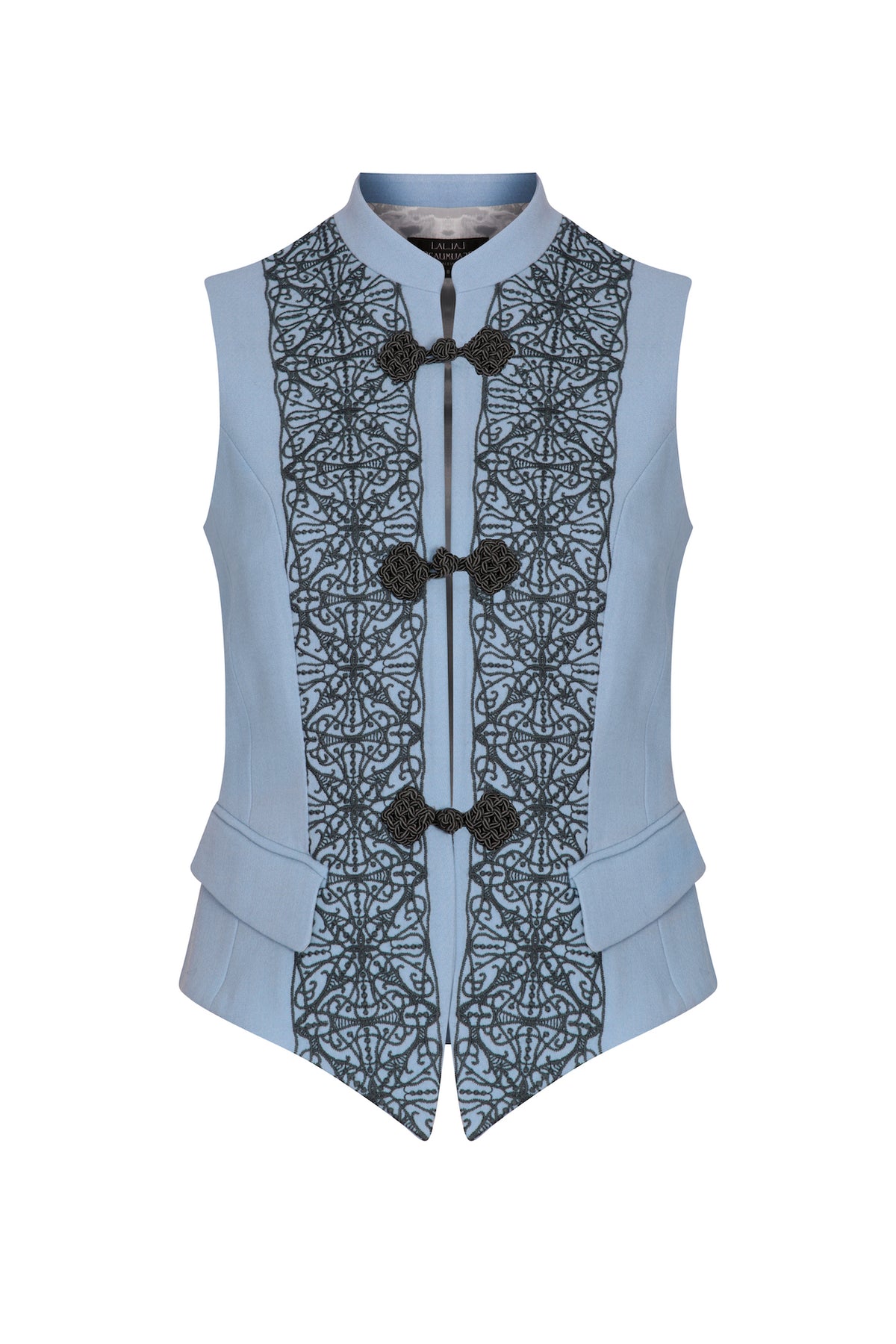 Waistcoat Embroidered Sky Faille Frogging Fastening Wendy