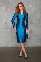 Moiré Silk Sateen Dress in Royal/Emerald - Emma
