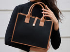 Aurora Compact Logo Jacquard Print Tote Bag - Black/Tan