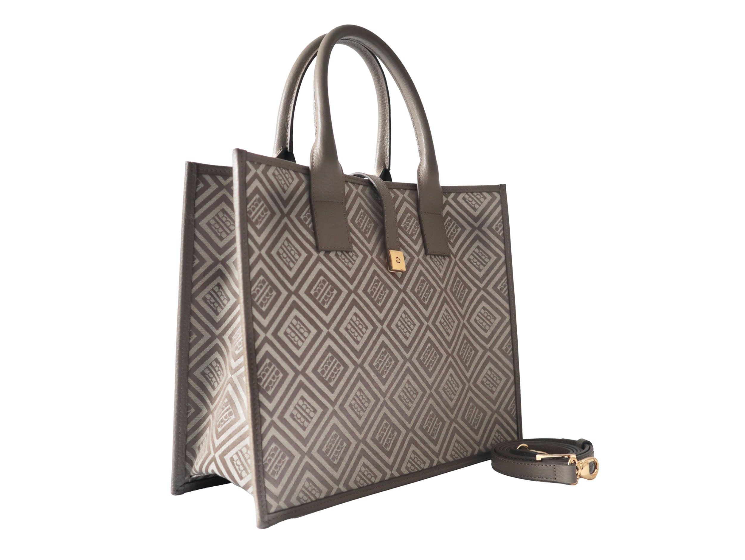 Aurora Compact Logo Jacquard Print Tote Bag - Beige/Taupe – Lalage Beaumont