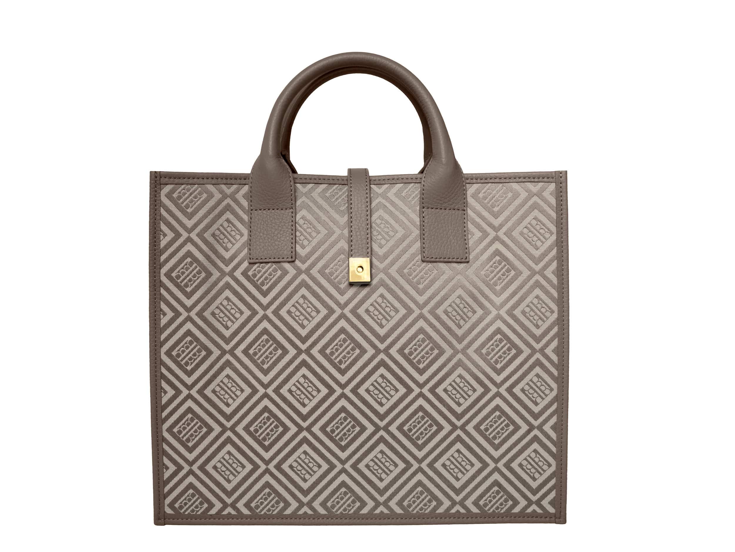 Aurora Compact Logo Jacquard Print Tote Bag - Beige/Taupe – Lalage Beaumont