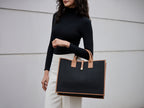 Aurora Large Logo Jacquard Print Tote Bag - Black/Tan
