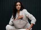 Clara Logo Jacquard Print Bag - Beige/Taupe