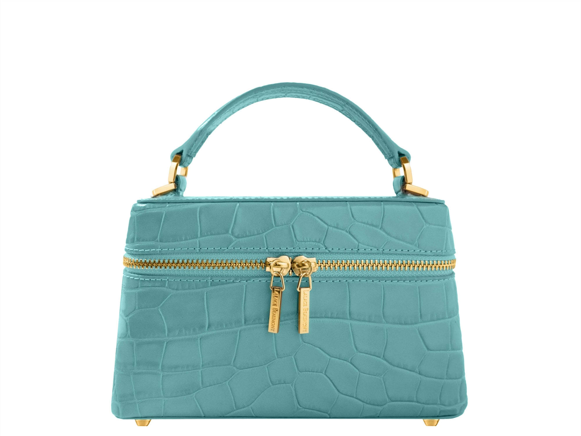 Ninette Orinoco Topaz Handbag with gold accents on a white background