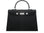 A black Italian calf leather handbag with pebble print and silver-colored hardware, featuring a top handle and a detachable shoulder strap.