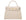 A large beige, natural grainy print Italian calf leather handbag with top handle, detachable strap and gold plated hardware.