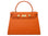 A large orange, natural grainy print Italian calf leather handbag with top handle, detachable strap and gold plated hardware.