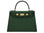 A large dark green pebble print Italian calf leather handbag with top handle, detachable strap and gold plated hardware