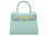 A medium-sized luxury Italian leather handbag in a soft aqua pale turquoise color with a grainy texture, featuring a top handle, a detachable shoulder strap and gold-plated hardware
