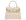 Beige Italian leather handbag with gold hardware on a white background